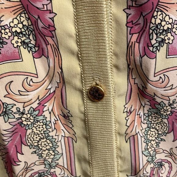 Via Moda Silk Sweater Large Floral Chartreuse Green Yellow - Picture 4 of 6